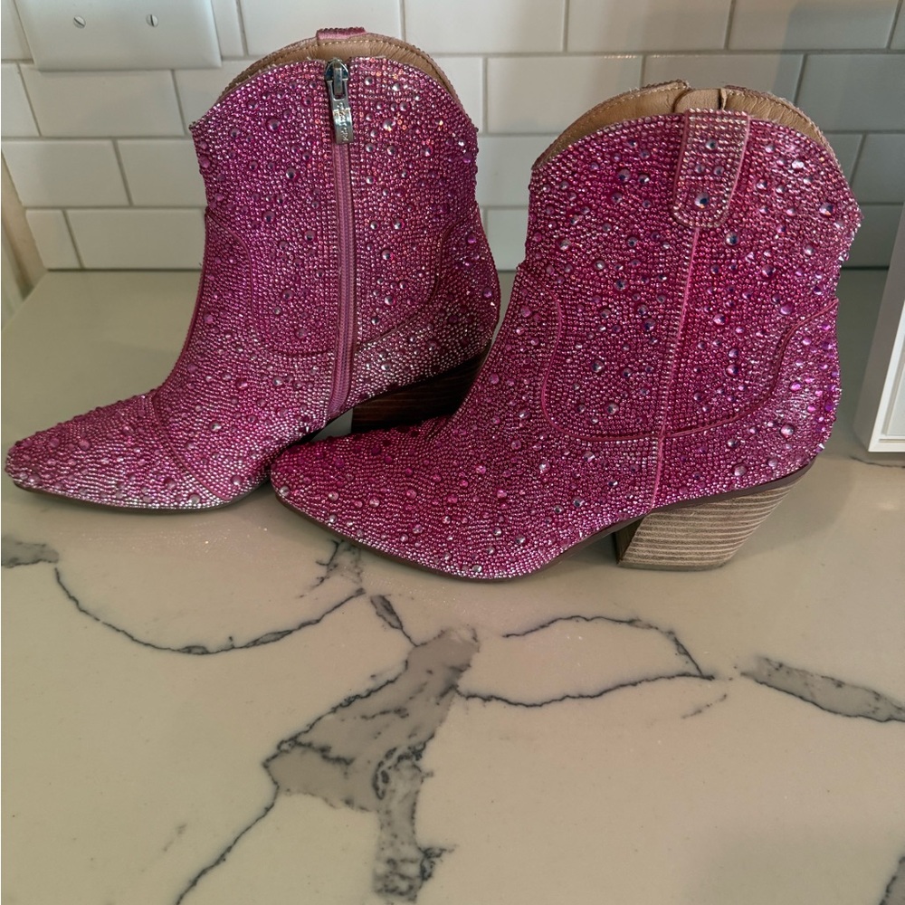 Cozzy Girl Pink Rhinestone Ankle Boots